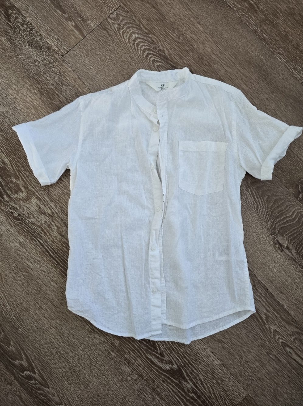 H&M White Short-Sleeve Linen Button-Down Shirt